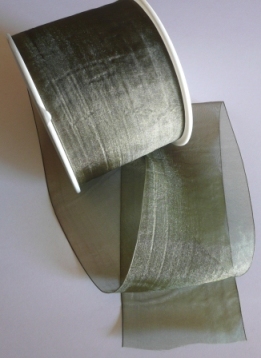 Organza Ribbon - Rolled-edge Mousseline - Dark Olive R187 - Click Image to Close